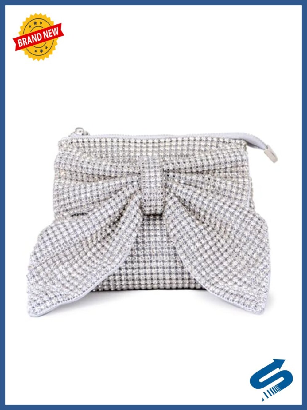 Rhinestone Bow Faux Leather Evening Clutch Crossbody Shoulder Bag Detachable